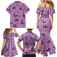 Purple Palaka Hawaii Cowboy Family Matching Mermaid Dress and Hawaiian Shirt Puakenikeni Lei Paniolo Papale Seamless Vibes LT14 - Polynesian Pride