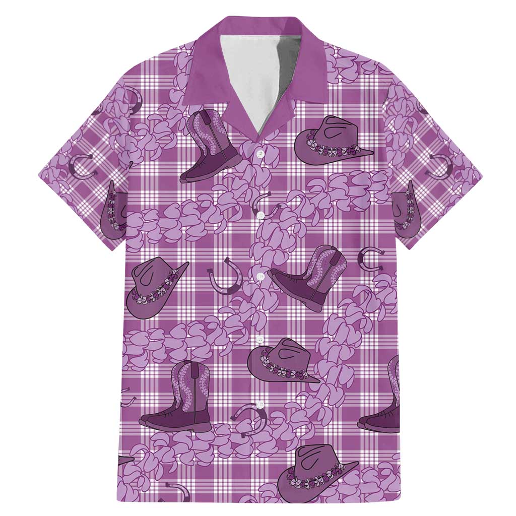 Purple Palaka Hawaii Cowboy Family Matching Mermaid Dress and Hawaiian Shirt Puakenikeni Lei Paniolo Papale Seamless Vibes LT14 Dad's Shirt - Short Sleeve Purple - Polynesian Pride