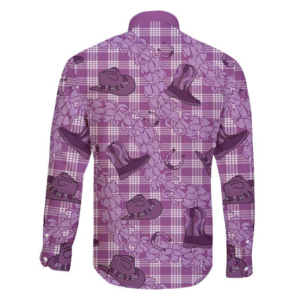 Purple Palaka Hawaii Cowboy Family Matching Mermaid Dress and Hawaiian Shirt Puakenikeni Lei Paniolo Papale Seamless Vibes LT14 - Polynesian Pride