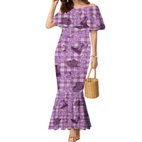Purple Palaka Hawaii Cowboy Family Matching Mermaid Dress and Hawaiian Shirt Puakenikeni Lei Paniolo Papale Seamless Vibes LT14 Mom's Dress Purple - Polynesian Pride