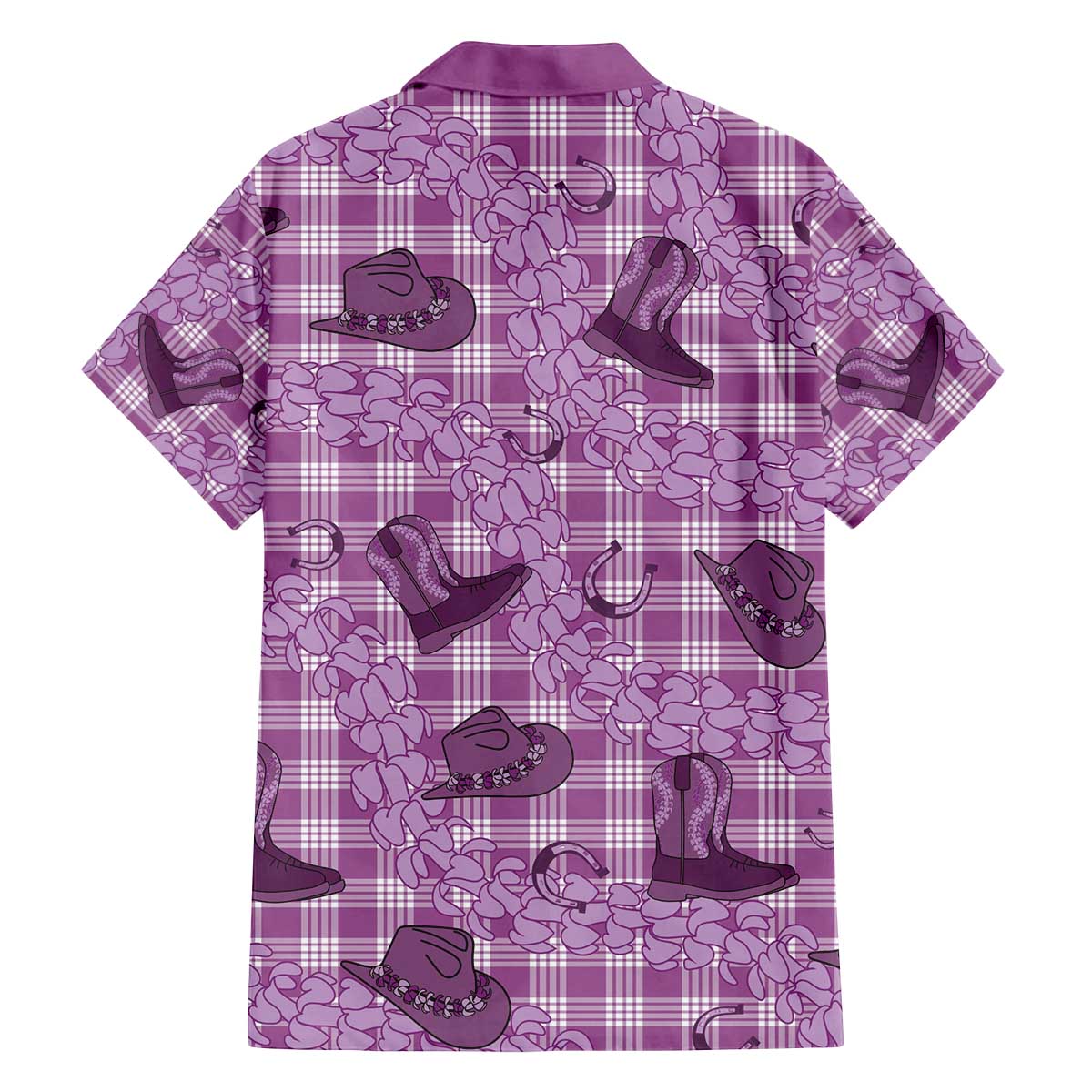 Purple Palaka Hawaii Cowboy Family Matching Off The Shoulder Long Sleeve Dress and Hawaiian Shirt Puakenikeni Lei Paniolo Papale Seamless Vibes - Polynesian Pride