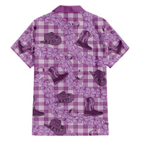 Purple Palaka Hawaii Cowboy Family Matching Off The Shoulder Long Sleeve Dress and Hawaiian Shirt Puakenikeni Lei Paniolo Papale Seamless Vibes - Polynesian Pride