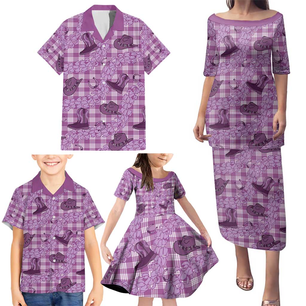 Purple Palaka Hawaii Cowboy Family Matching Puletasi and Hawaiian Shirt Puakenikeni Lei Paniolo Papale Seamless Vibes - Polynesian Pride