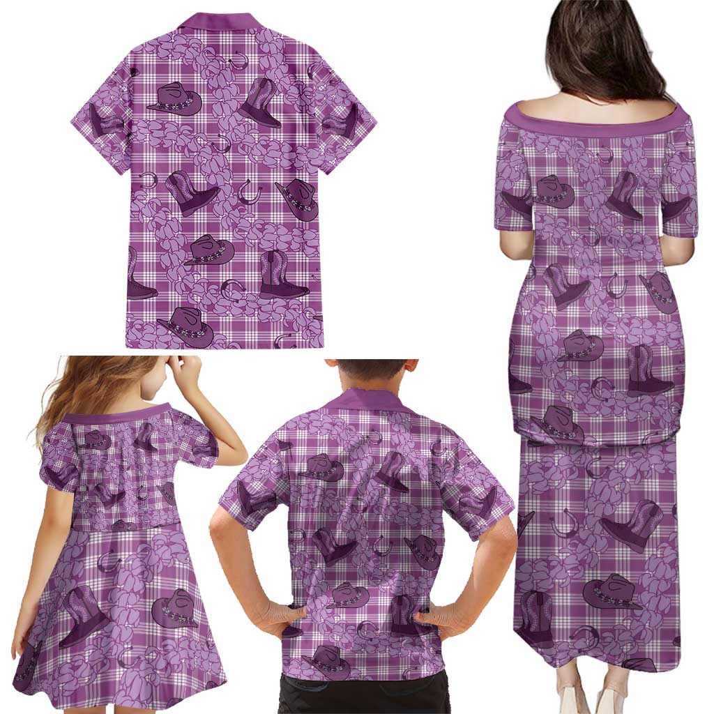 Purple Palaka Hawaii Cowboy Family Matching Puletasi and Hawaiian Shirt Puakenikeni Lei Paniolo Papale Seamless Vibes - Polynesian Pride