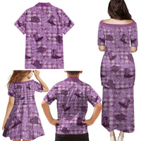 Purple Palaka Hawaii Cowboy Family Matching Puletasi and Hawaiian Shirt Puakenikeni Lei Paniolo Papale Seamless Vibes - Polynesian Pride