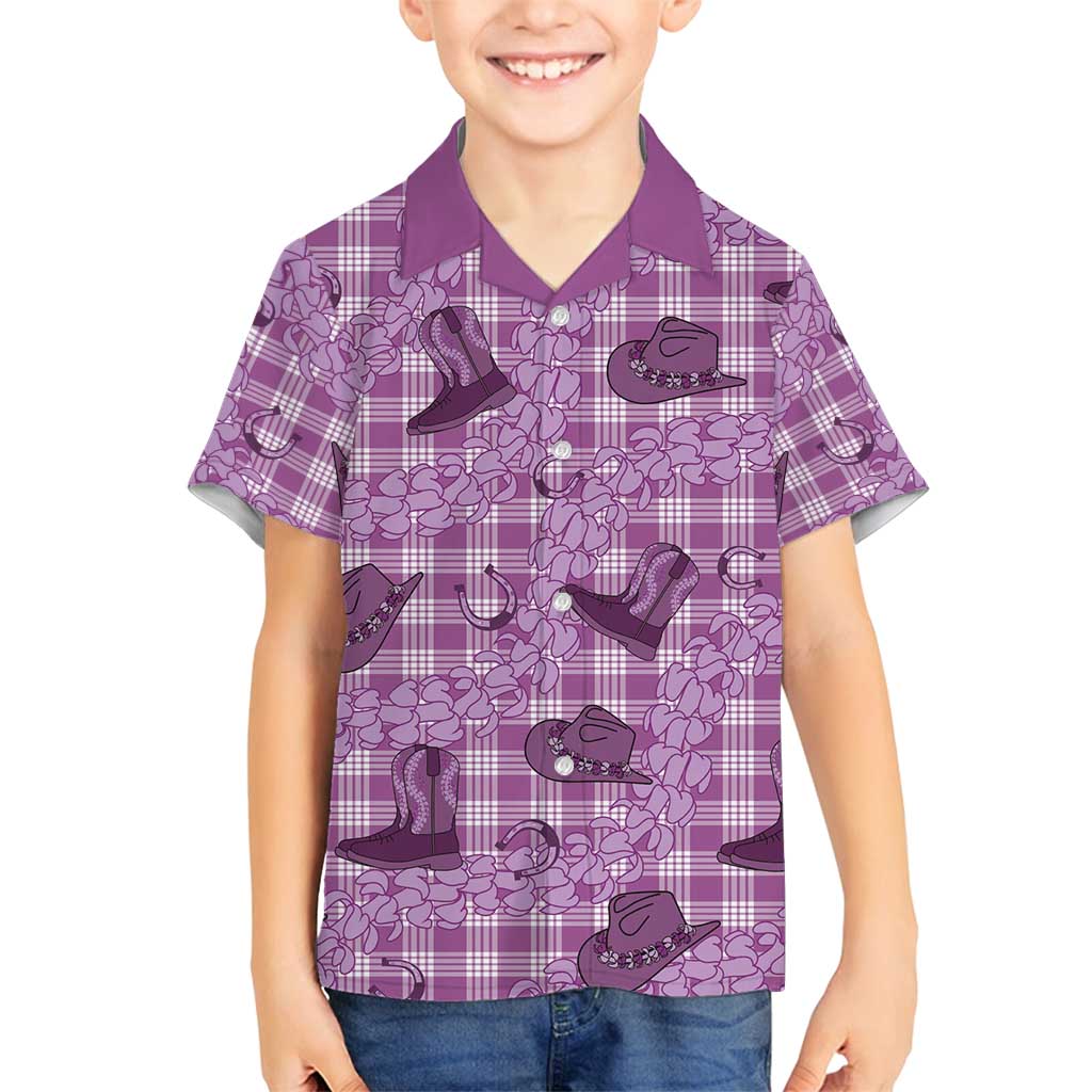 Purple Palaka Hawaii Cowboy Family Matching Puletasi and Hawaiian Shirt Puakenikeni Lei Paniolo Papale Seamless Vibes - Polynesian Pride