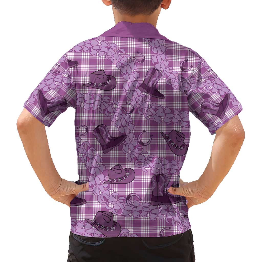 Purple Palaka Hawaii Cowboy Family Matching Short Sleeve Bodycon Dress and Hawaiian Shirt Puakenikeni Lei Paniolo Papale Seamless Vibes LT14 - Polynesian Pride