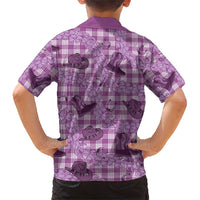 Purple Palaka Hawaii Cowboy Family Matching Short Sleeve Bodycon Dress and Hawaiian Shirt Puakenikeni Lei Paniolo Papale Seamless Vibes LT14 - Polynesian Pride
