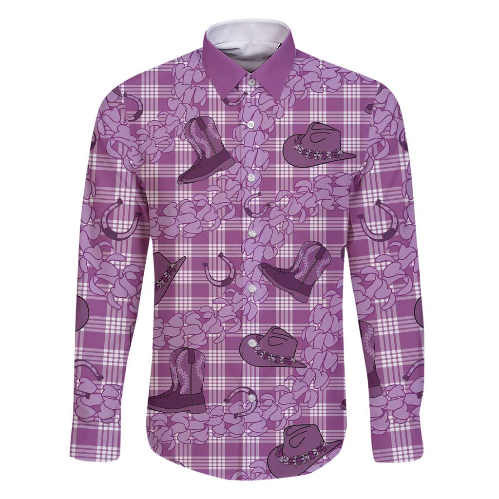 Purple Palaka Hawaii Cowboy Family Matching Short Sleeve Bodycon Dress and Hawaiian Shirt Puakenikeni Lei Paniolo Papale Seamless Vibes LT14 Dad's Shirt - Long Sleeve Purple - Polynesian Pride