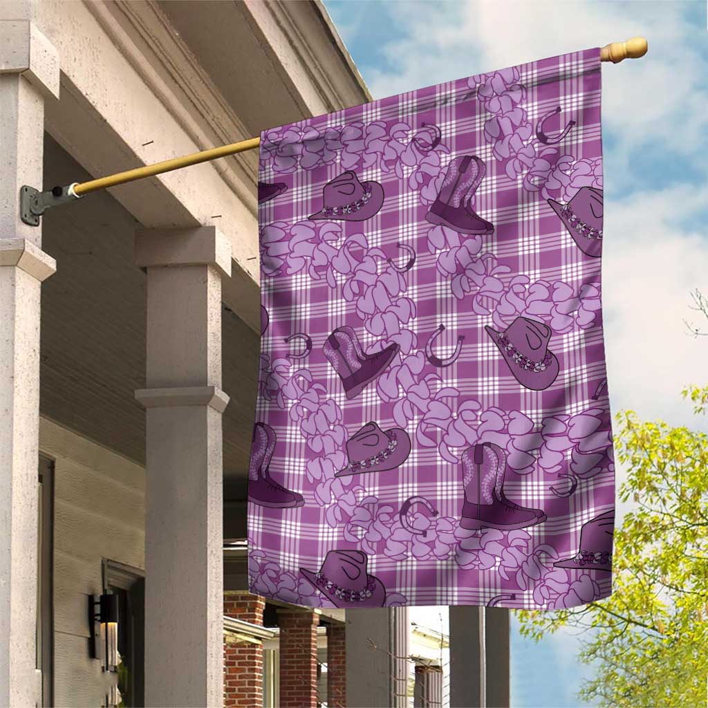Purple Palaka Hawaii Cowboy Garden Flag Puakenikeni Lei Paniolo Papale Seamless Vibes - Polynesian Pride