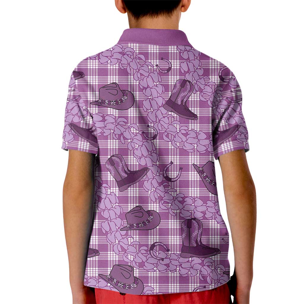 Purple Palaka Hawaii Cowboy Kid Polo Shirt Puakenikeni Lei Paniolo Papale Seamless Vibes - Polynesian Pride