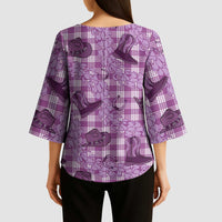 Purple Palaka Hawaii Cowboy Kimono Sleeve Blouse Puakenikeni Lei Paniolo Papale Seamless Vibes - Polynesian Pride