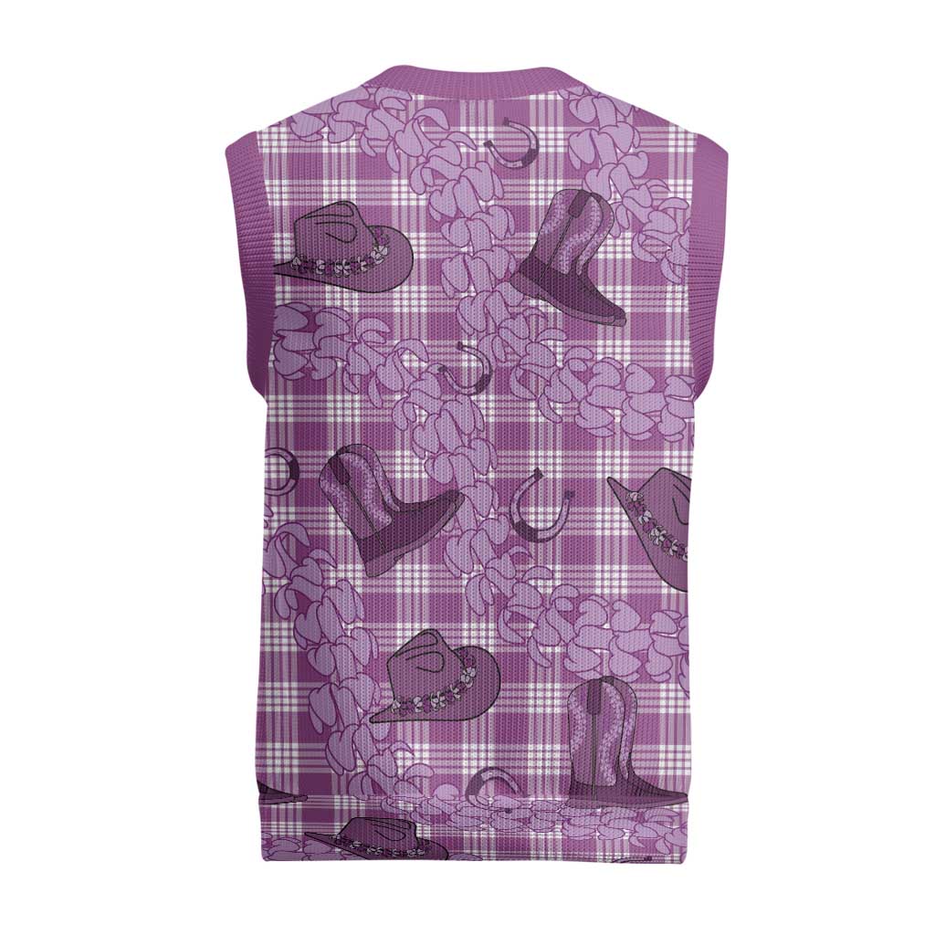 Purple Palaka Hawaii Cowboy Christmas Knitted V-Neck Vest Puakenikeni Lei Paniolo Papale Seamless Vibes LT14 - Polynesian Pride