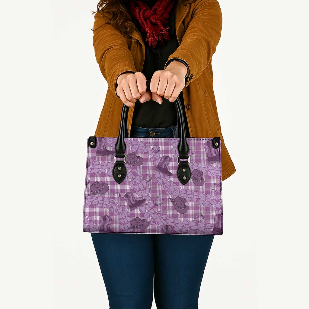 Purple Palaka Hawaii Cowboy Leather Bag Puakenikeni Lei Paniolo Papale Seamless Vibes - Polynesian Pride