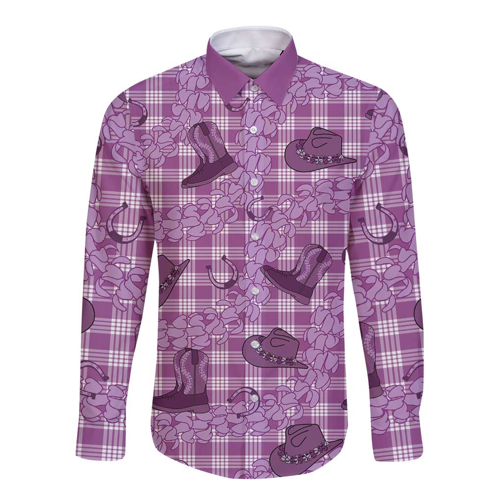Purple Palaka Hawaii Cowboy Long Sleeve Button Shirt Puakenikeni Lei Paniolo Papale Seamless Vibes - Polynesian Pride