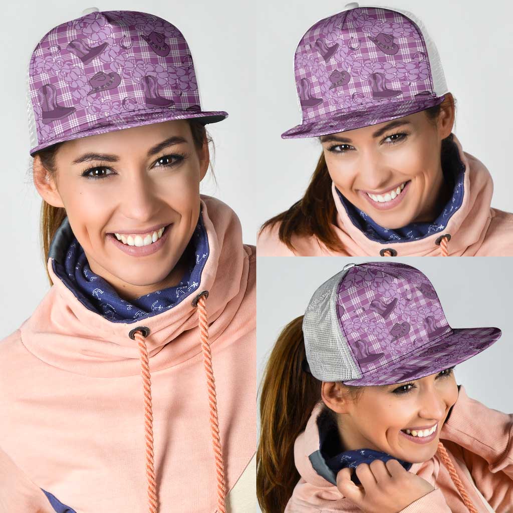 Purple Palaka Hawaii Cowboy Mesh Trucker Cap Puakenikeni Lei Paniolo Papale Seamless Vibes - Polynesian Pride