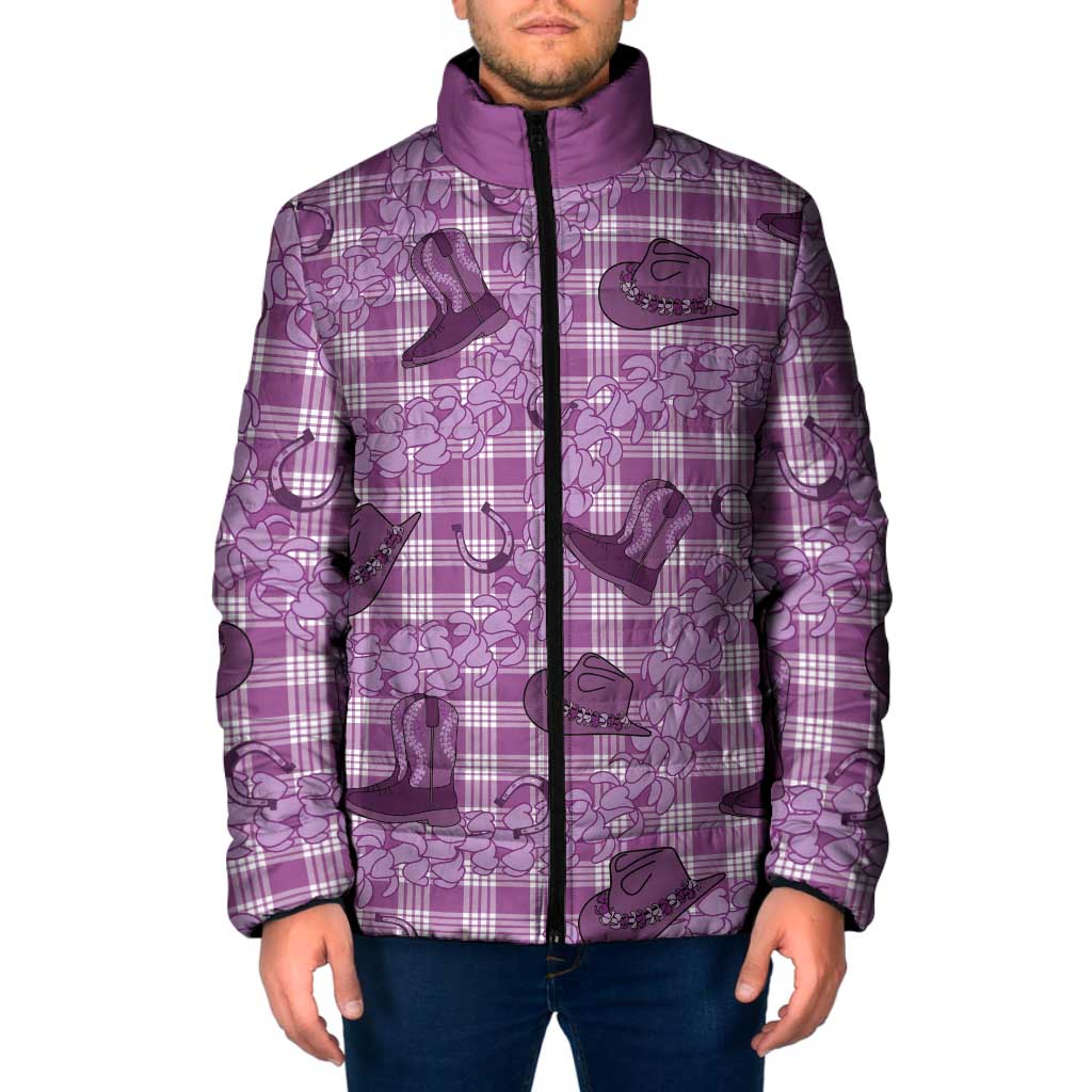 Purple Palaka Hawaii Cowboy Padded Jacket Puakenikeni Lei Paniolo Papale Seamless Vibes - Polynesian Pride