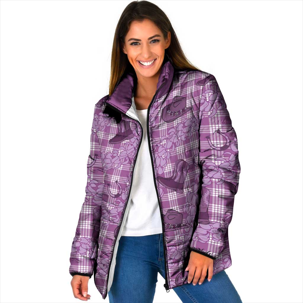 Purple Palaka Hawaii Cowboy Padded Jacket Puakenikeni Lei Paniolo Papale Seamless Vibes - Polynesian Pride