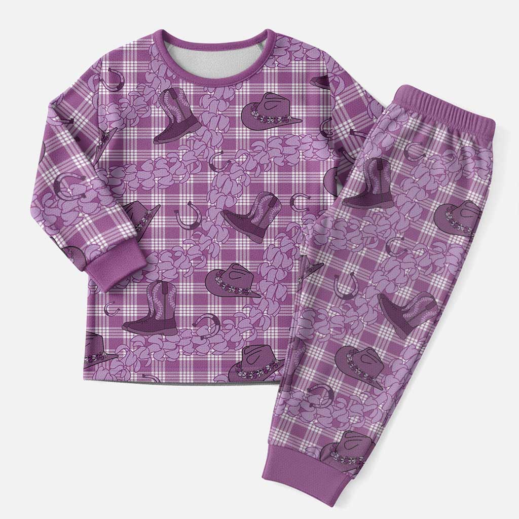 Purple Palaka Hawaii Cowboy Christmas Pajama Set Puakenikeni Lei Paniolo Papale Seamless Vibes LT14 Men Purple - Polynesian Pride