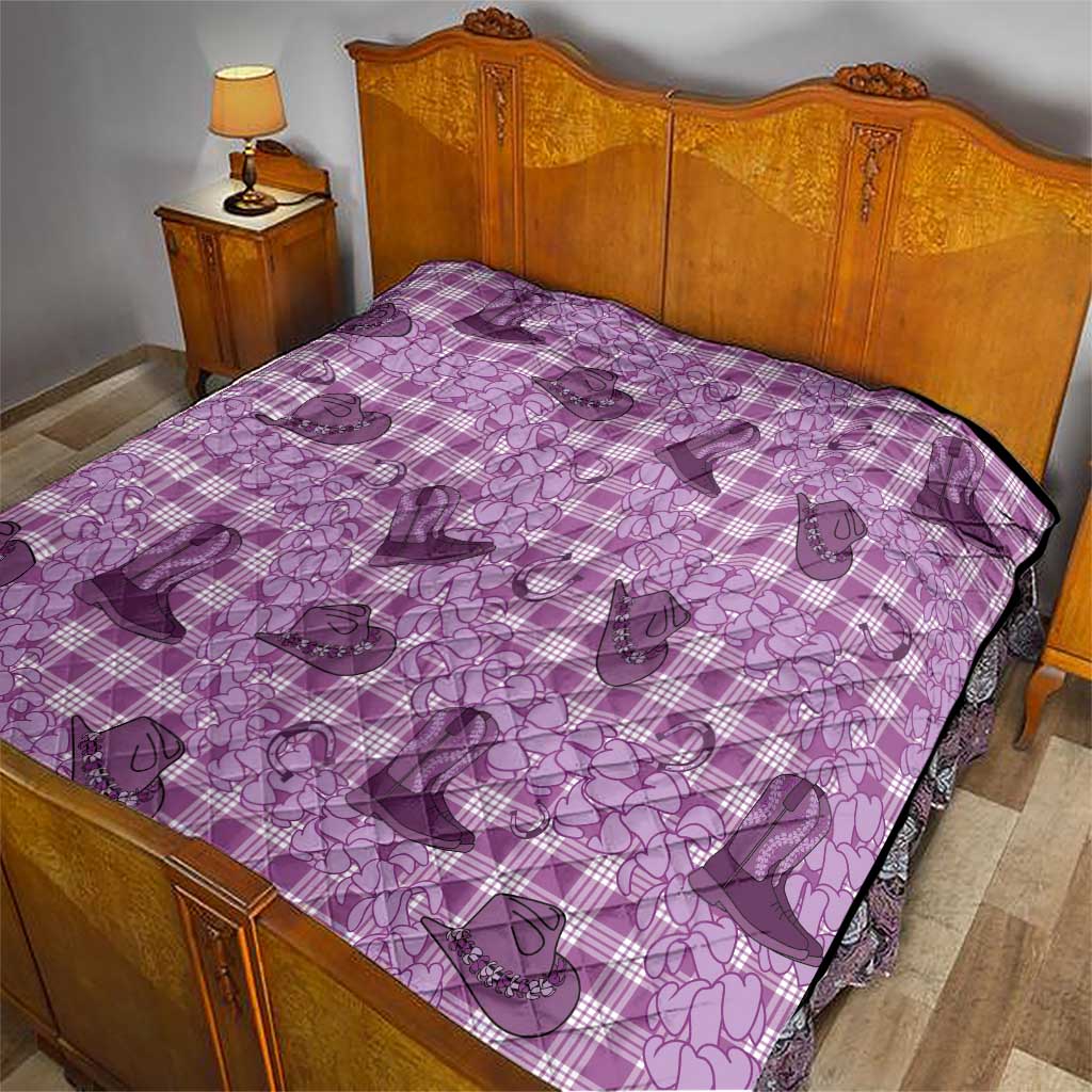 Purple Palaka Hawaii Cowboy Quilt Puakenikeni Lei Paniolo Papale Seamless Vibes - Polynesian Pride
