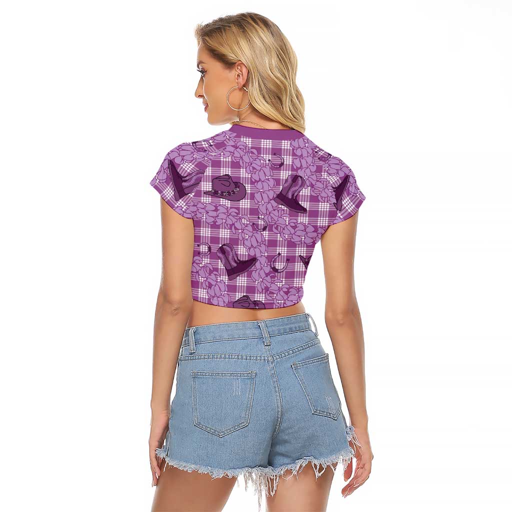 Purple Palaka Hawaii Cowboy Raglan Cropped T Shirt Puakenikeni Lei Paniolo Papale Seamless Vibes - Polynesian Pride