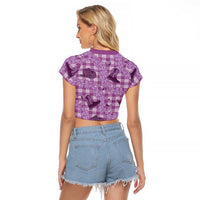 Purple Palaka Hawaii Cowboy Raglan Cropped T Shirt Puakenikeni Lei Paniolo Papale Seamless Vibes - Polynesian Pride