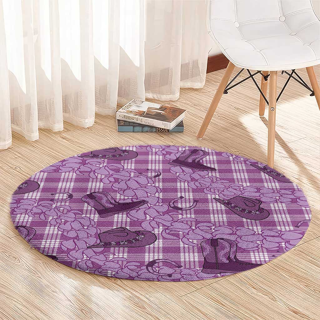 Purple Palaka Hawaii Cowboy Round Carpet Puakenikeni Lei Paniolo Papale Seamless Vibes - Polynesian Pride