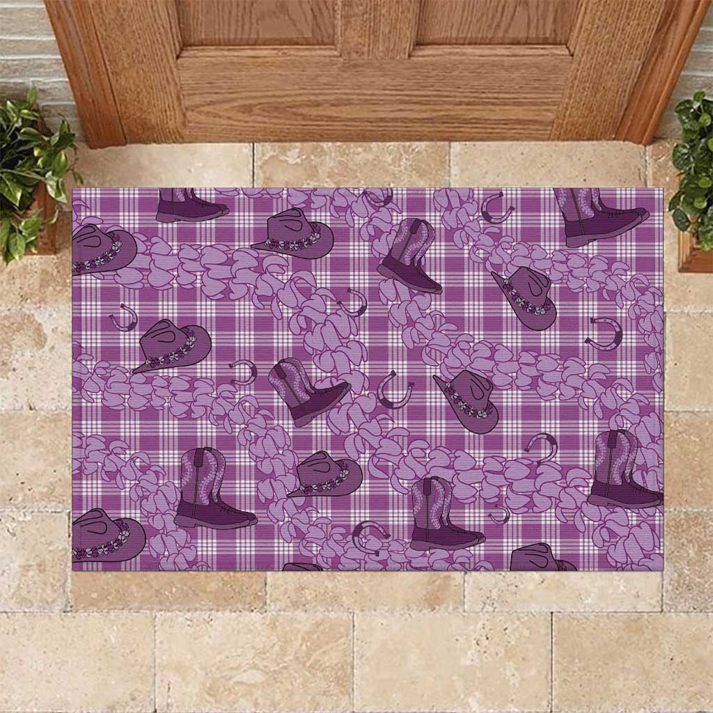 Purple Palaka Hawaii Cowboy Rubber Doormat Puakenikeni Lei Paniolo Papale Seamless Vibes - Polynesian Pride