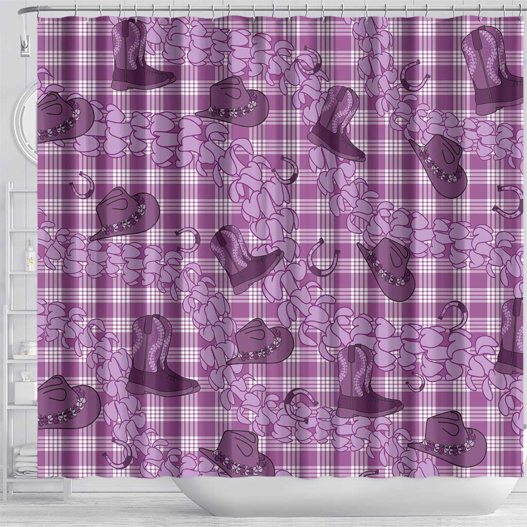 Purple Palaka Hawaii Cowboy Shower Curtain Puakenikeni Lei Paniolo Papale Seamless Vibes - Polynesian Pride