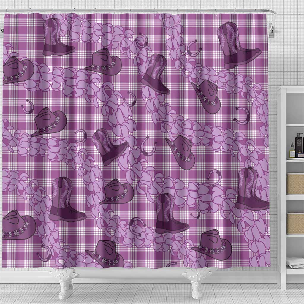 Purple Palaka Hawaii Cowboy Shower Curtain Puakenikeni Lei Paniolo Papale Seamless Vibes - Polynesian Pride