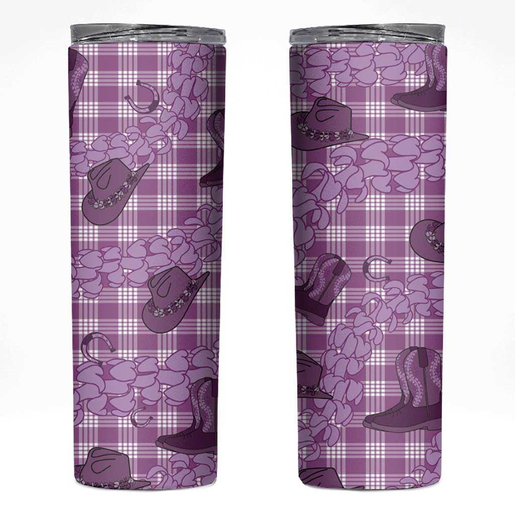 Purple Palaka Hawaii Cowboy Skinny Tumbler Puakenikeni Lei Paniolo Papale Seamless Vibes - Polynesian Pride