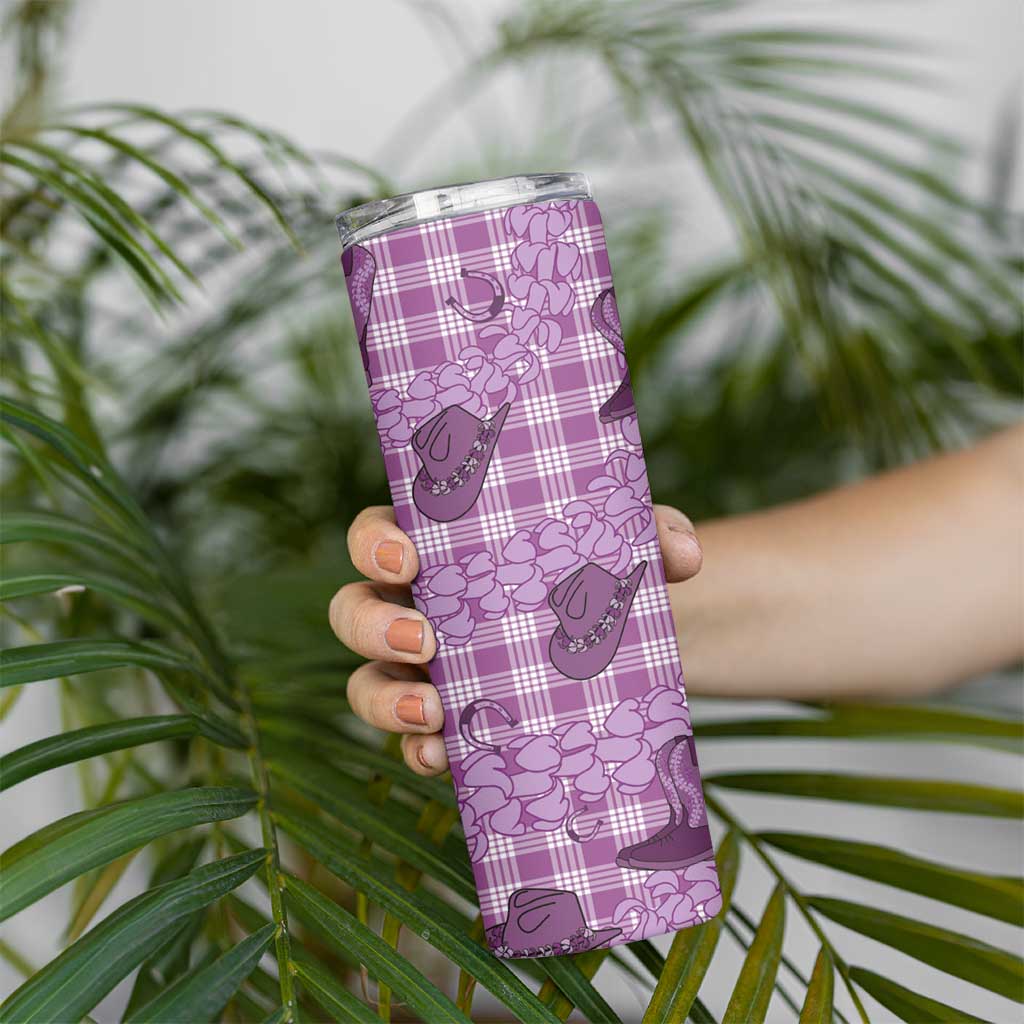 Purple Palaka Hawaii Cowboy Skinny Tumbler Puakenikeni Lei Paniolo Papale Seamless Vibes - Polynesian Pride