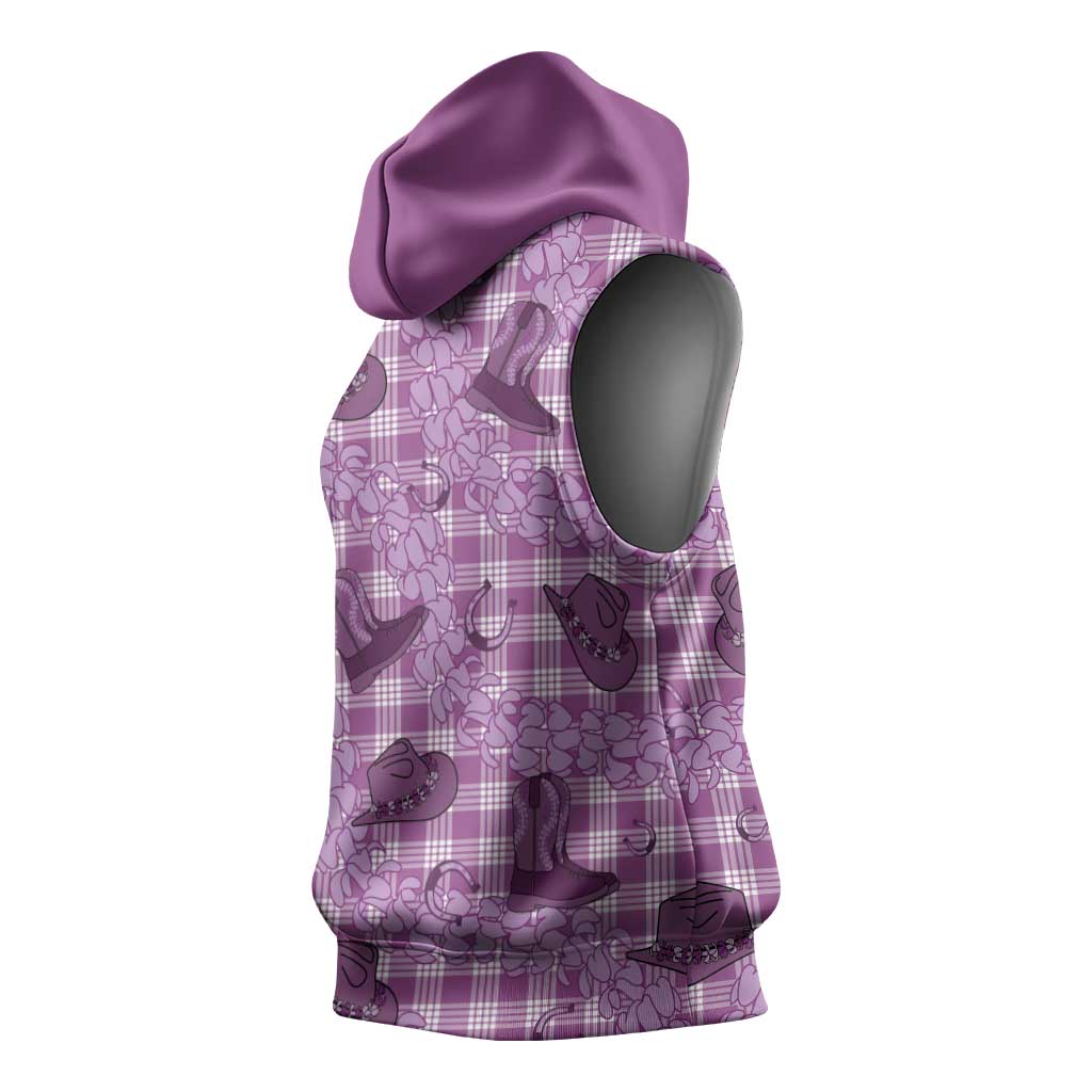 Purple Palaka Hawaii Cowboy Sleeveless Hoodie Puakenikeni Lei Paniolo Papale Seamless Vibes - Polynesian Pride