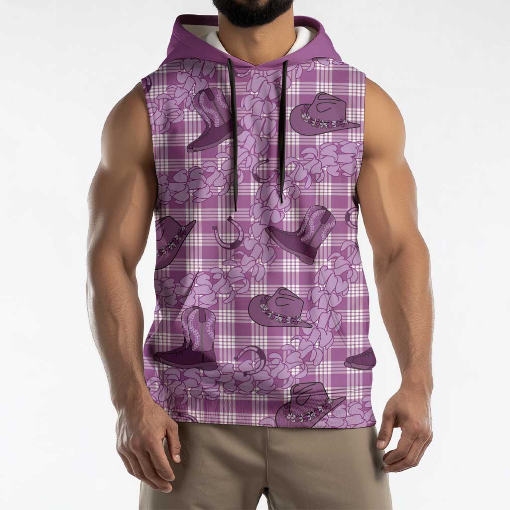 Purple Palaka Hawaii Cowboy Sleeveless Hoodie Puakenikeni Lei Paniolo Papale Seamless Vibes - Polynesian Pride