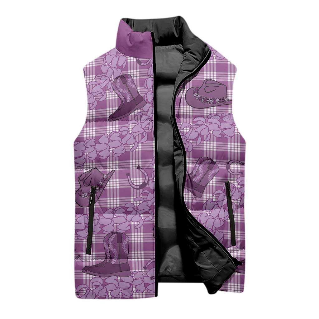 Purple Palaka Hawaii Cowboy Sleeveless Puffer Jacket Puakenikeni Lei Paniolo Papale Seamless Vibes - Polynesian Pride