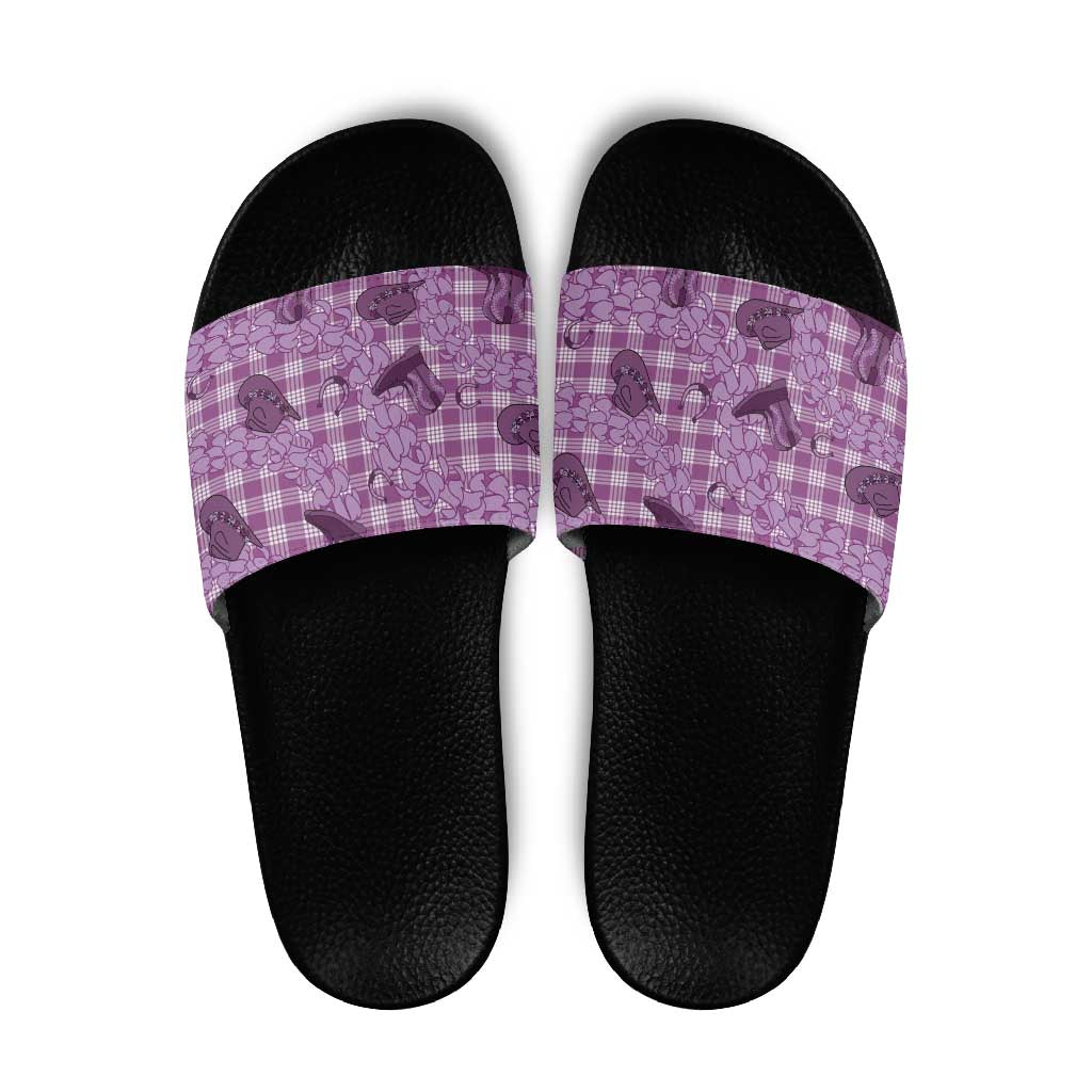 Purple Palaka Hawaii Cowboy Slide Sandals Puakenikeni Lei Paniolo Papale Seamless Vibes - Polynesian Pride