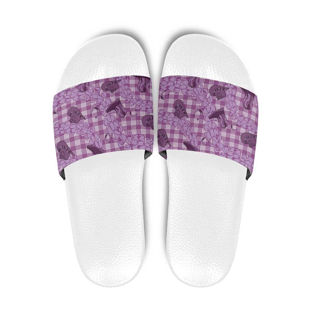 Purple Palaka Hawaii Cowboy Slide Sandals Puakenikeni Lei Paniolo Papale Seamless Vibes - Polynesian Pride