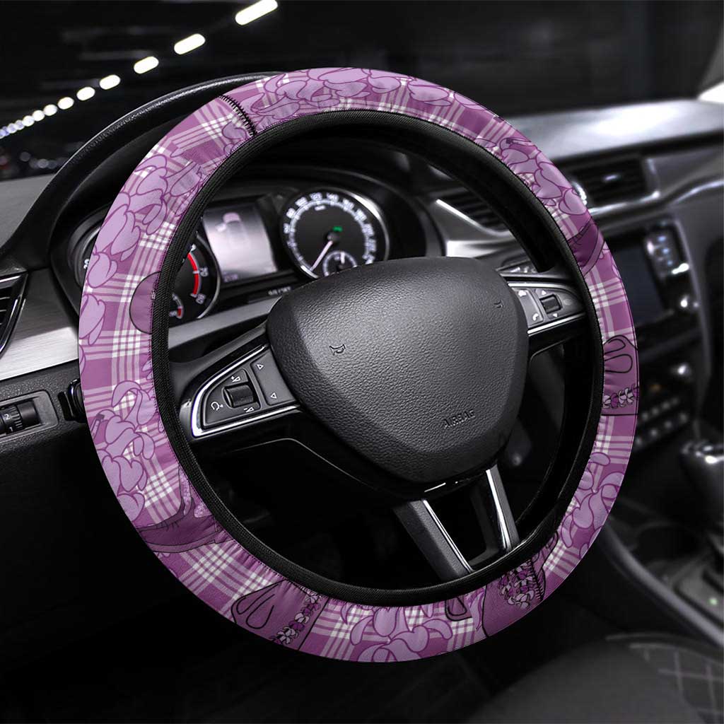 Purple Palaka Hawaii Cowboy Steering Wheel Cover Puakenikeni Lei Paniolo Papale Seamless Vibes - Polynesian Pride
