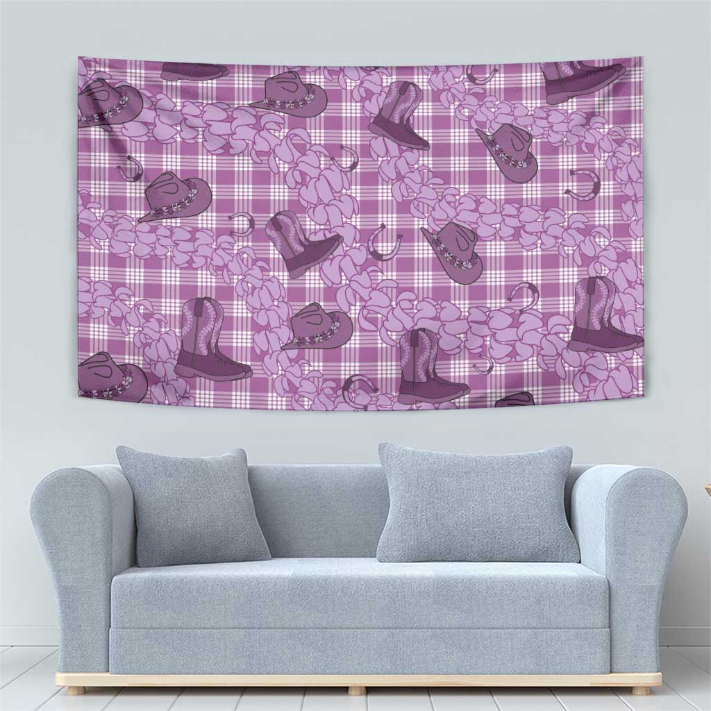 Purple Palaka Hawaii Cowboy Tapestry Puakenikeni Lei Paniolo Papale Seamless Vibes - Polynesian Pride