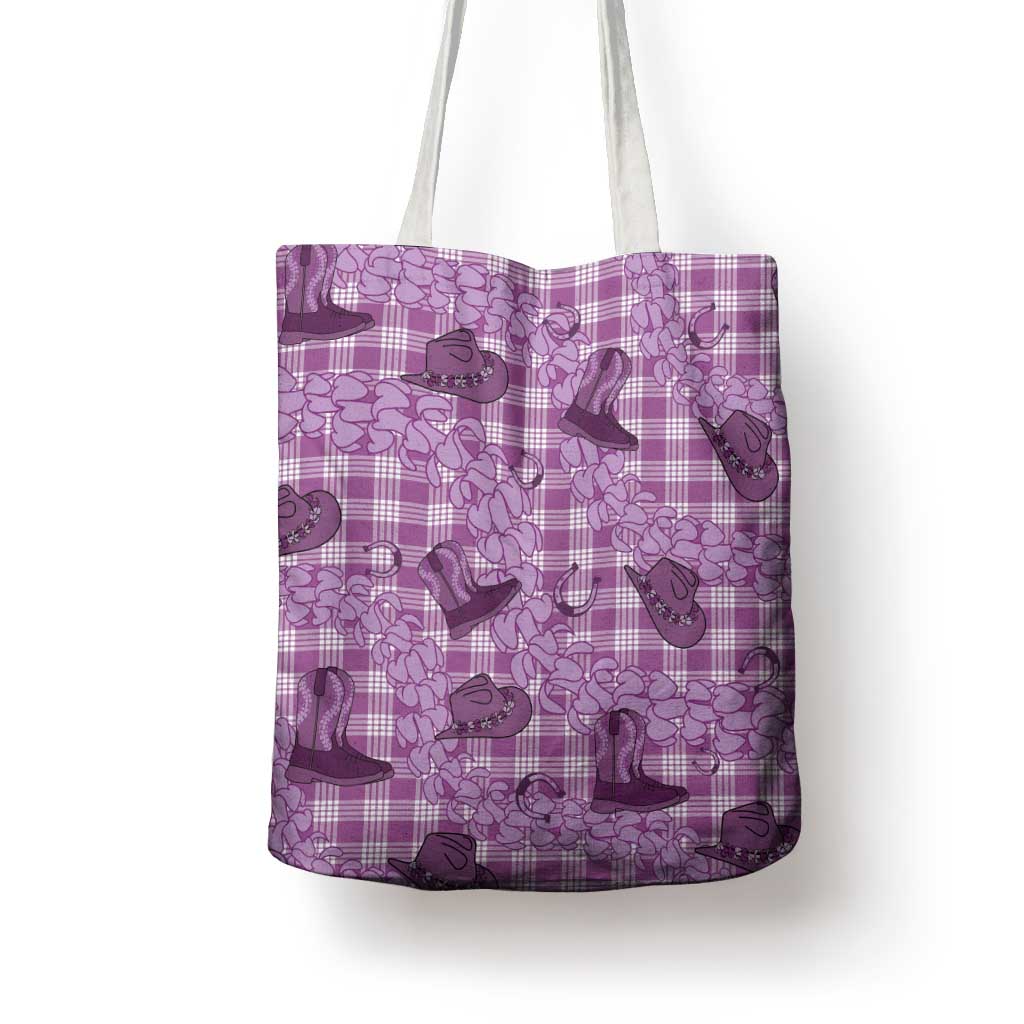 Purple Palaka Hawaii Cowboy Tote Bag Puakenikeni Lei Paniolo Papale Seamless Vibes - Polynesian Pride