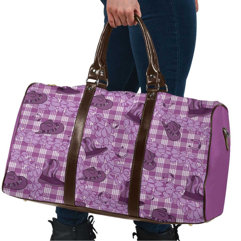 Purple Palaka Hawaii Cowboy Travel Bag Puakenikeni Lei Paniolo Papale Seamless Vibes - Polynesian Pride