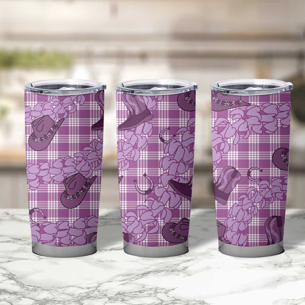 Purple Palaka Hawaii Cowboy Tumbler Cup Puakenikeni Lei Paniolo Papale Seamless Vibes - Polynesian Pride