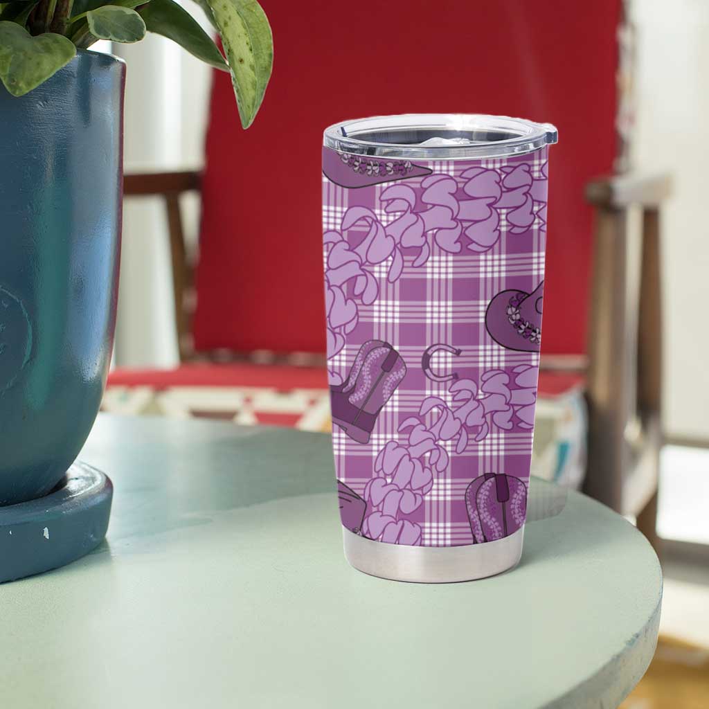 Purple Palaka Hawaii Cowboy Tumbler Cup Puakenikeni Lei Paniolo Papale Seamless Vibes - Polynesian Pride