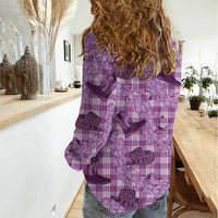 Purple Palaka Hawaii Cowboy Women Casual Shirt Puakenikeni Lei Paniolo Papale Seamless Vibes - Polynesian Pride