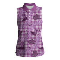 Purple Palaka Hawaii Cowboy Women Sleeveless Polo Shirt Puakenikeni Lei Paniolo Papale Seamless Vibes - Polynesian Pride