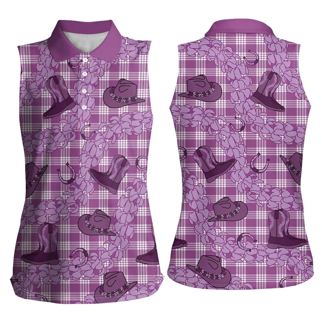 Purple Palaka Hawaii Cowboy Women Sleeveless Polo Shirt Puakenikeni Lei Paniolo Papale Seamless Vibes - Polynesian Pride