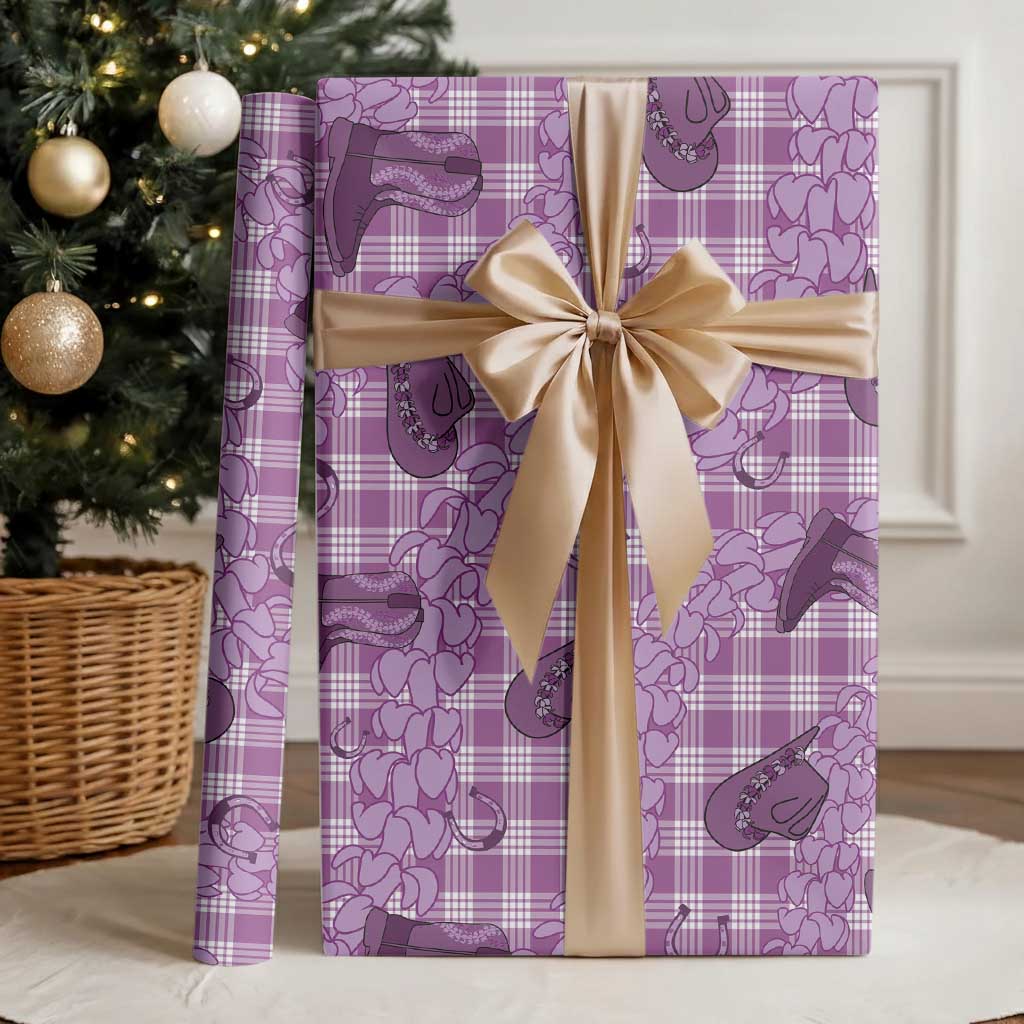 Purple Palaka Hawaii Cowboy Wrapping Paper Puakenikeni Lei Paniolo Papale Seamless Vibes - Polynesian Pride