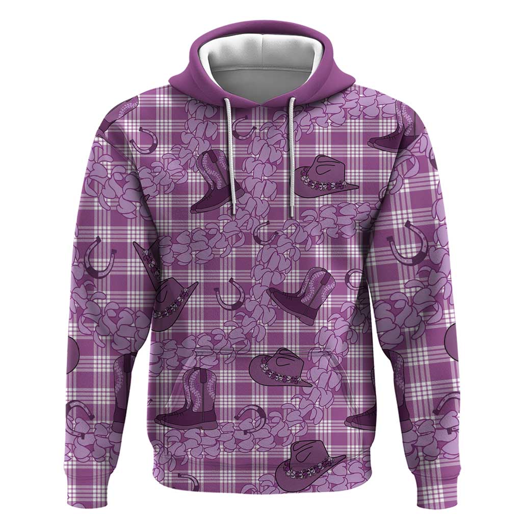 Purple Palaka Hawaii Cowboy Zip Hoodie Puakenikeni Lei Paniolo Papale Seamless Vibes - Polynesian Pride