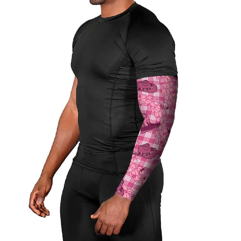 Pink Palaka Hawaii Cowboy Arm Sleeves Puakenikeni Lei Paniolo Papale Seamless Vibes - Polynesian Pride