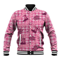 Pink Palaka Hawaii Cowboy Baseball Jacket Puakenikeni Lei Paniolo Papale Seamless Vibes - Polynesian Pride